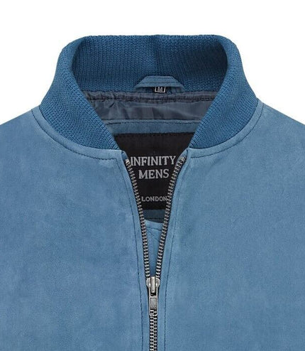 Mens Soft Goat Suede MA-1 Varsity Bomber Jacket  - Dalian - Blue