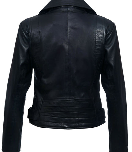 Womens Leather Biker Jacket-Stockholm - Black