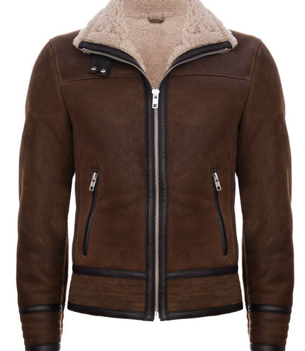 Mens Retro Pilot Sheepskin Leather Biker Jacket-Bogota