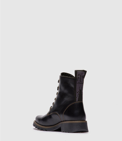 Fly London Womens Black Ragi539 Casual Rug Leather Lace-Up Ankle Boots
