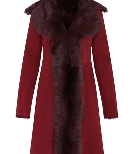 Womens Toscana Sheepskin Suede Trench Coat-Tbilisi - Burgundy