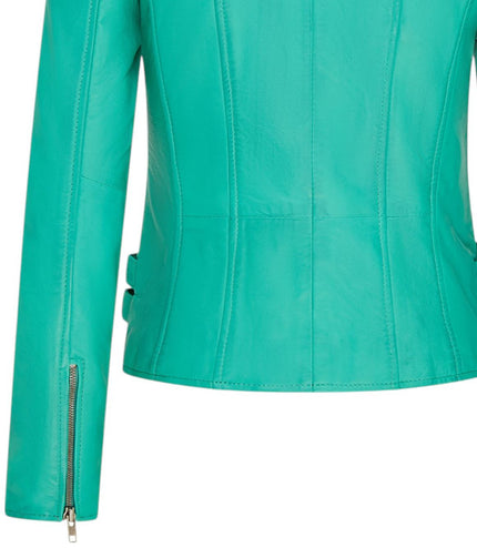 Womens Leather Brando Biker Jacket-Orlando - Aqua