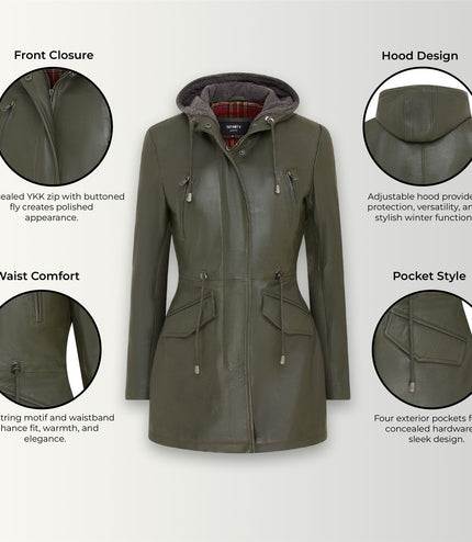 Womens Mid Length Hooded Parka Jacket-Oakengates - Green