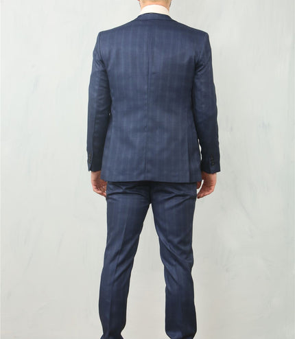Men's 3 Piece Prince Of Wales Blue Suit Workwear