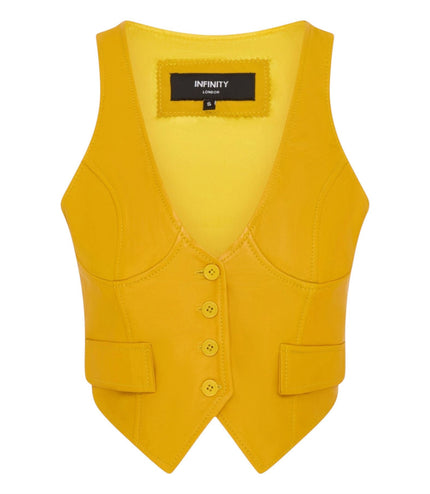 Womens Yellow Leather Waistcoat Biker Vest - MAM-WC