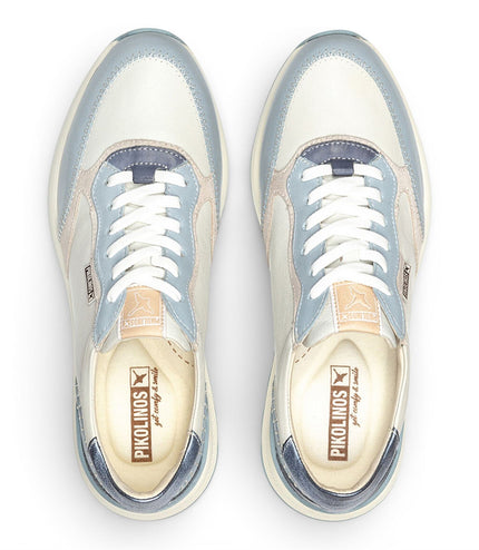 Pikolinos Women's Denim Blue Leather Lace Up Sneaker Trainers Shoes - Arrecife