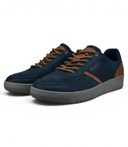 Bugatti Men's Navy Blue Leather Fashion Comfort Trainer Shoes - Llopart
