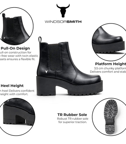 Windsormsith Women's Black Chunky Platform Chelsea Boots - Evolve
