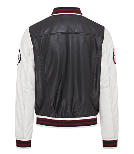Mens Baseball Leather Letterman Bomber Jacket - Ashwood - Black