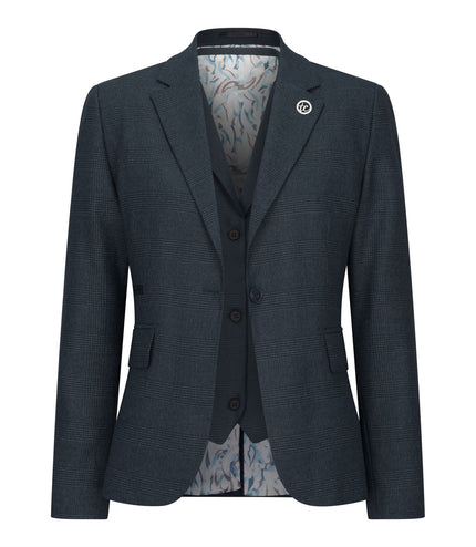 Women's Olive Three-Piece Tailored Fit Suit in Prince of Wales Check