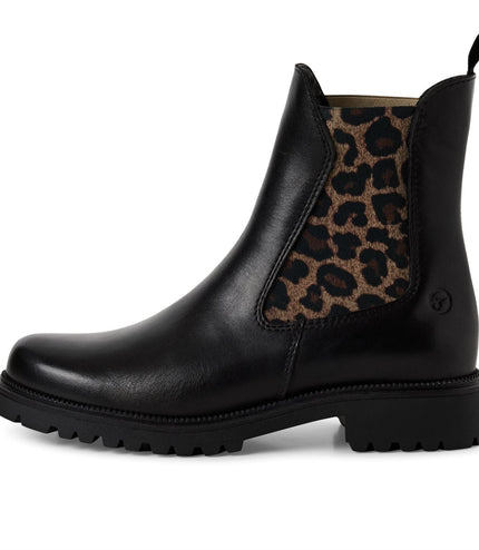 Tamaris Womens Black Leopard Leather Classic High Chelsea Ankle Boots