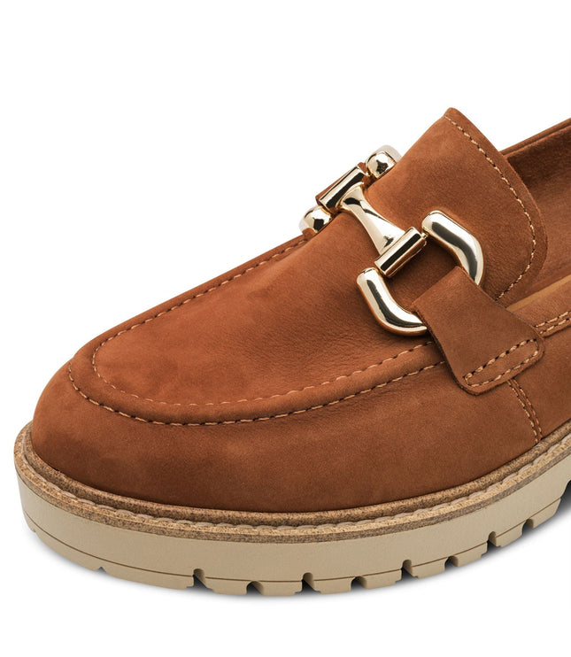 Tamaris Womens Cognac Tan Brown Leather Loafers Slip-On Platform Shoes