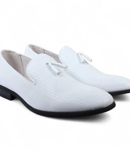 Men's White Formal Tassel Loafers Slip-On Leather Shoes
