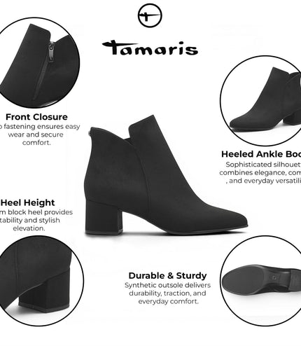 Tamaris Women's Black Faux Heeled Ankle Boots - 25354-43