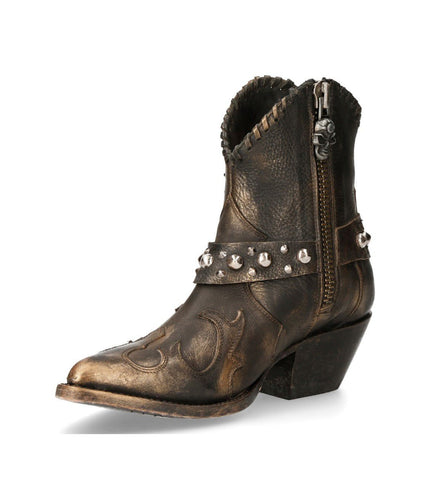 New Rock Brown Leather Pointed Cowboy Boots - WSTM004-S1