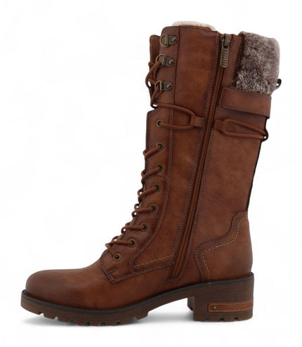 Mustang Women's Brown Mid-Calf Faux Fur Winter Combat Boots