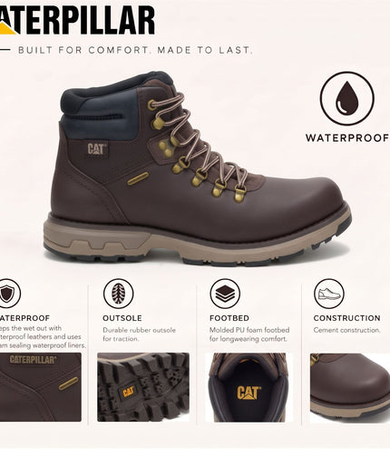 Caterpillar (CAT) Mens Dark Brown Leather Waterproof Lace Up Boots - Pursue Hiker