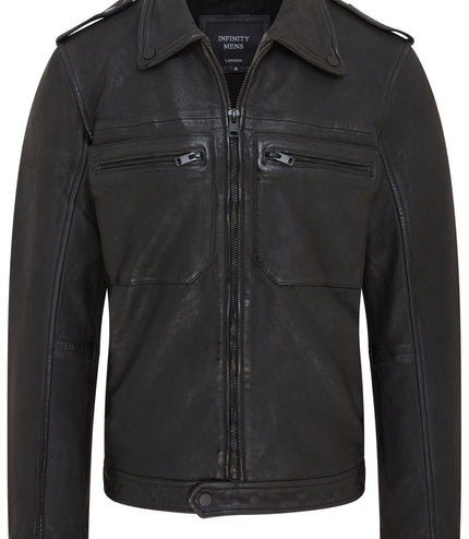 Men's Black Lamb Leather Biker Zipped Vintage Jacket
