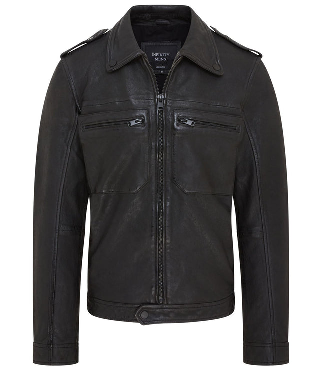 Men's Black Lamb Leather Biker Zipped Vintage Jacket