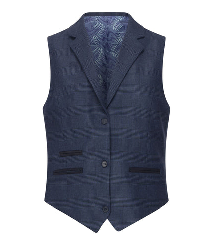 Women's Navy Three-Piece Tailored Fit Suit in Prince of Wales Check