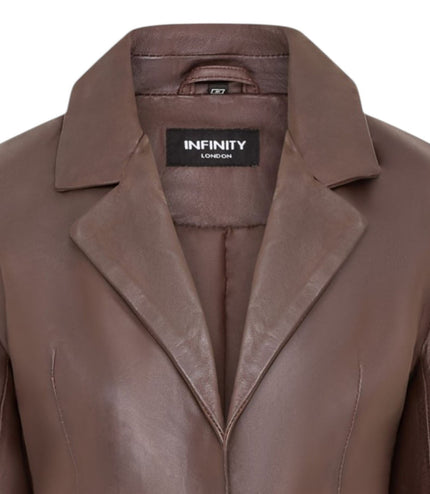 Womens Soft Conker Brown Leather Blazer Jacket-Apeldoor