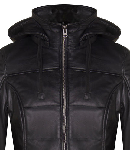 Women's Leather Quilted Parka Coat-Allentown
