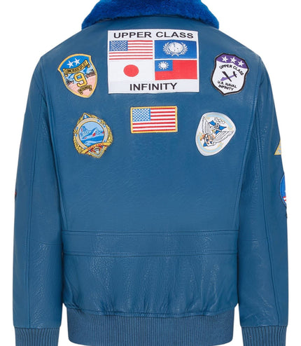 Mens A2 Top Gun Leather Bomber Jacket-Camborne - Blue
