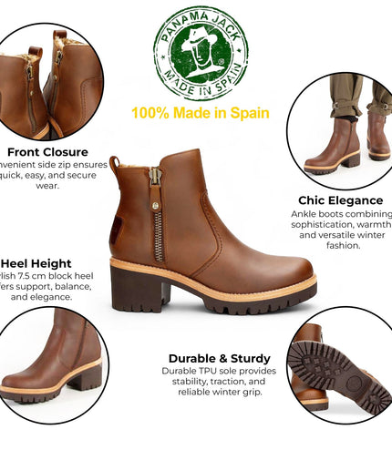 Panama Jack Women's Pauline B9 Bark Waterproof Leather Heeled Ankle Boots