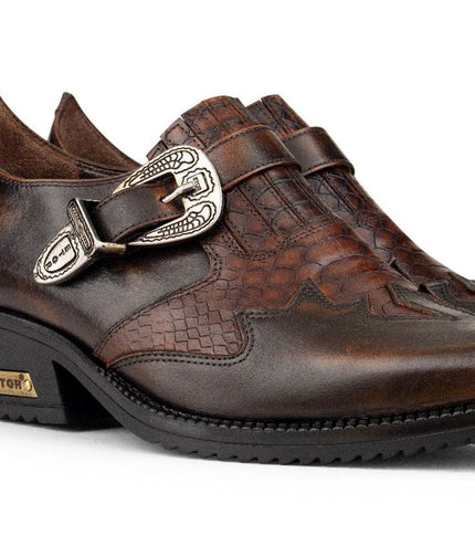 Men's Brown Leather Winklepickers Cowboy Cuban Biker Boots