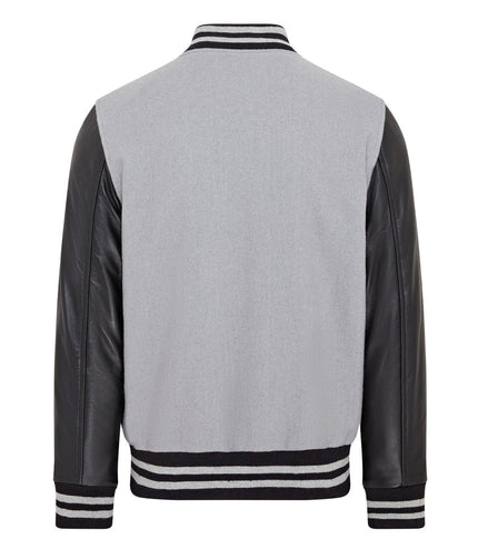 Letterman Baseball Wool Leather Varsity Bomber Jacket - Genoa - Grey/Black