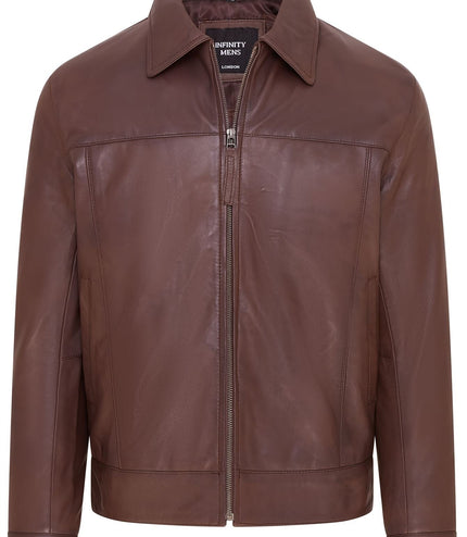 Mens Retro 100% Nappa Leather Harington Biker Jacket - Brown