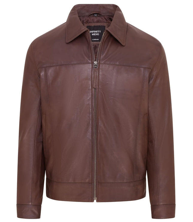 Mens Retro 100% Nappa Leather Harington Biker Jacket - Brown