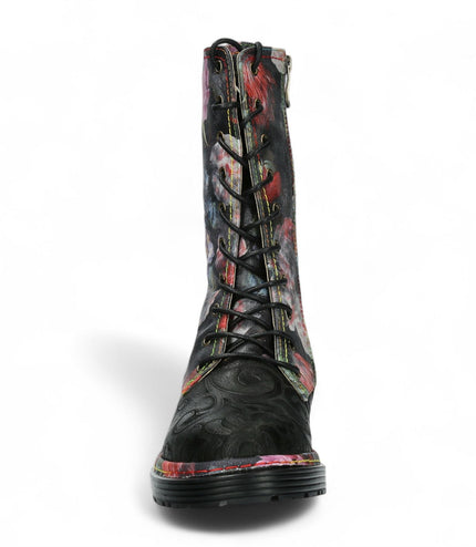 Laura Vita Incaso-18 Black Floral Womens Gothic Victorian Leather High Boots
