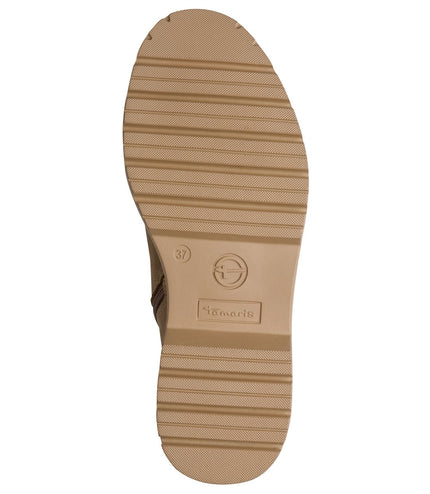 Tamaris Womens Fashion Camel Beige Leather Lace-Up Zip Combat Ankle Boots