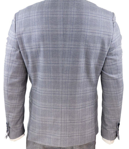 Mens 3 Piece Grey Birdseye Check Classic Suit