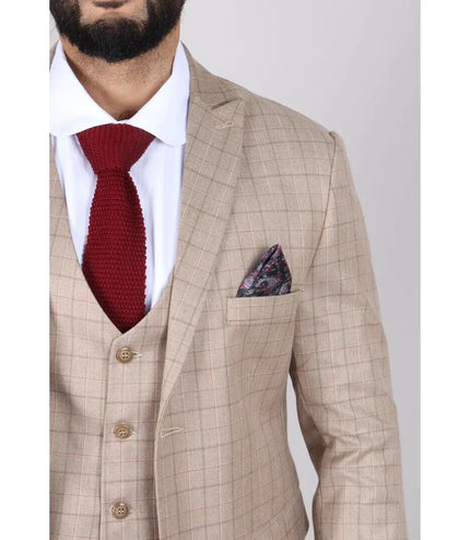 Mens IM2 Classic Plain Beige 3 Piece Suit