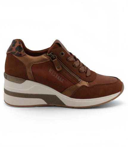 Mustang Women's Tan Cream Platform Sneaker Trainer Casual Shoes - M0872002