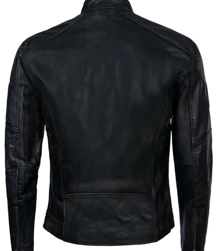 Mens Vintage Black Leather Biker Jacket-Alexandria