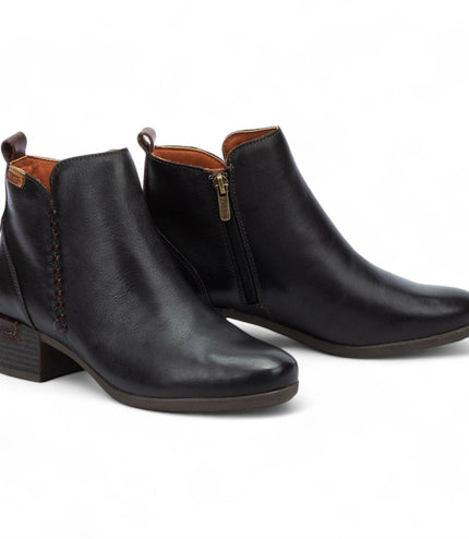 Pikolinos Women's Black Leather Zip Heel Ankle Boots - Malaga
