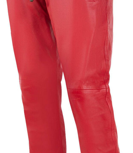 Mens  Leather Jogging Bottoms-Boston - Red