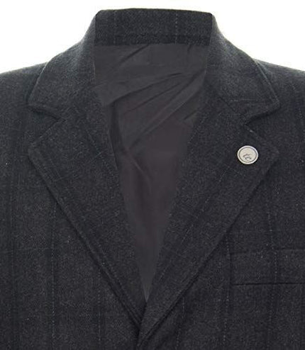 Mens 3/4 Long Wool Black Check Overcoat Jacket Blinders Trench Slim Fit Coat