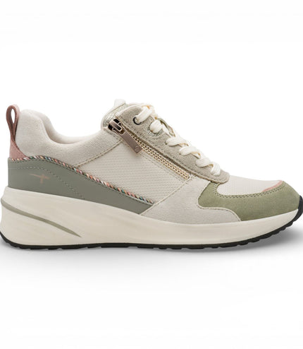 Tamaris Women's White Green Platform Trainers Sneaker Zip Lace-Up Running Shoes
