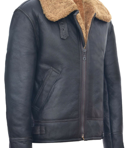 Mens B3 WW2 Leather Sheepskin Aviator Flying Jacket-Charleston - Brown Ginger