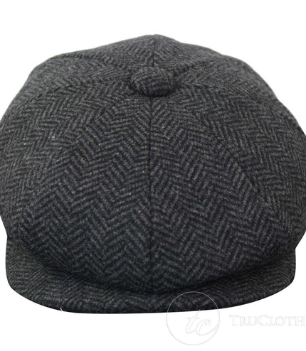 Mens Peaky Blinders Charcoal Tweed Gatsby Flat Baker Hat