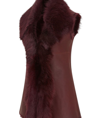 Women's Burgundy Red Toscana Shearling Nappa Leather Sheepskin Gilet - Parkes