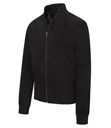 Mens Soft Goat Suede MA-1 Varsity Bomber Jacket  - Dalian - Black