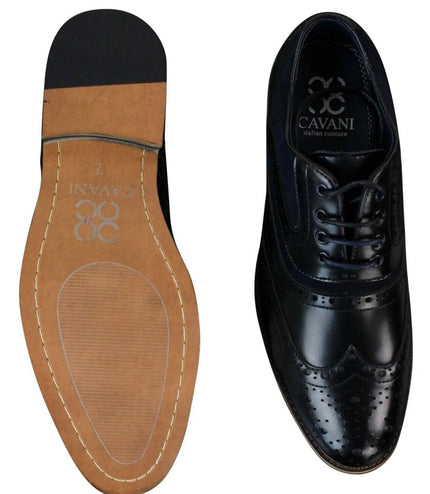 Mens Classic Navy Suede Oxford Brogue Shoes In Black Leather