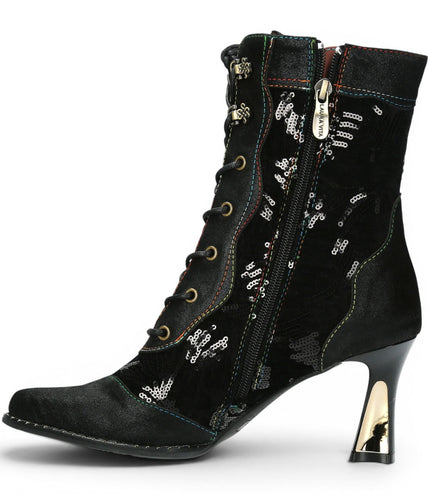 Laura Vita Women's Gothic Victorian Black Leather Heeled Lace-Up Boots - Oanelo-03