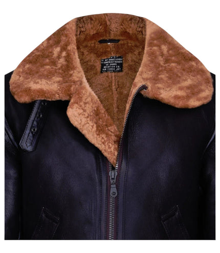 Mens B3 Aviator Real Sheepskin Leather Flying Jacket-Hobart - Brown Ginger