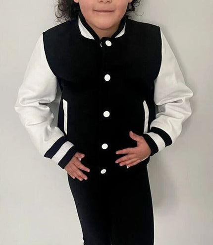 Kids Varsity Bomber Jacket with Real Leather Sleeves